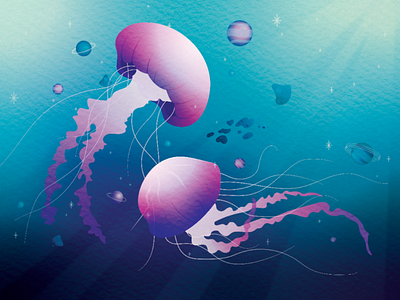 Space Jellies bubbles color illustration jellyfish space texture