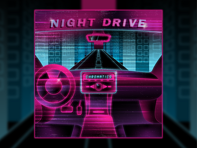 Night Drive - Front Cover 80s album cover car car interior chromatics city color driver glitch glow gradient illustration illustrator line neon night drive vector vintage
