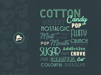 Popcorn Advertisement advertisement color cotton candy font popcorn poster retro type typography vintage word cloud