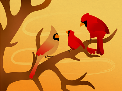 Cardinals cardinal cardinal couple gradient illustration illustrator shape texture tree tree branch vector warm warm tones