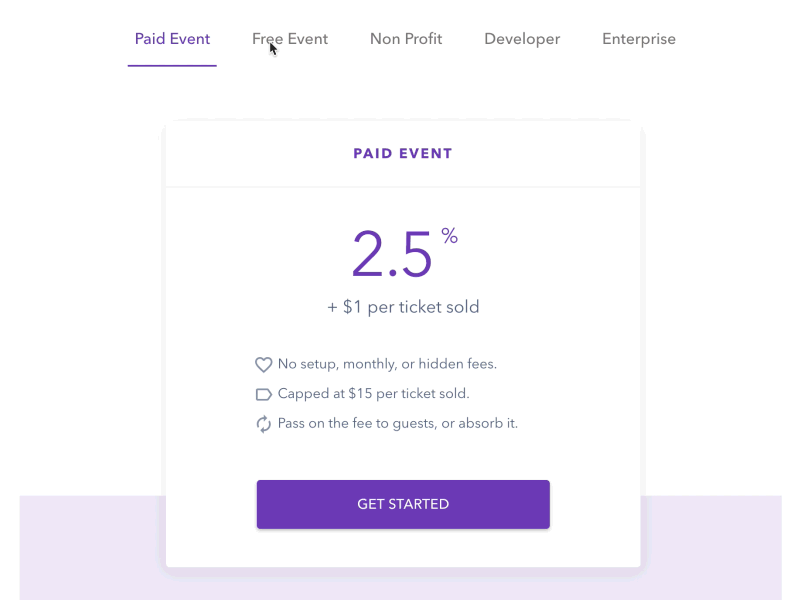 Pricing Page Tabs | Picatic events pricing tabs tickets