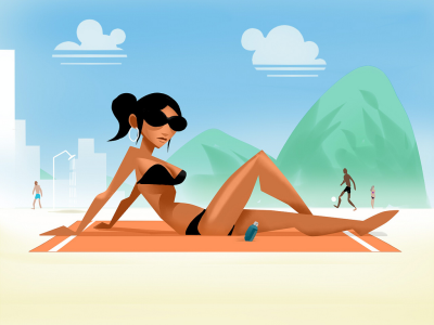 Garota de Leme beach brazil illustration minimalist rio sunbath vector