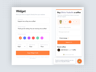 Coffee widget 100daychallenge buymeacoffee design product design typography ui ux widget