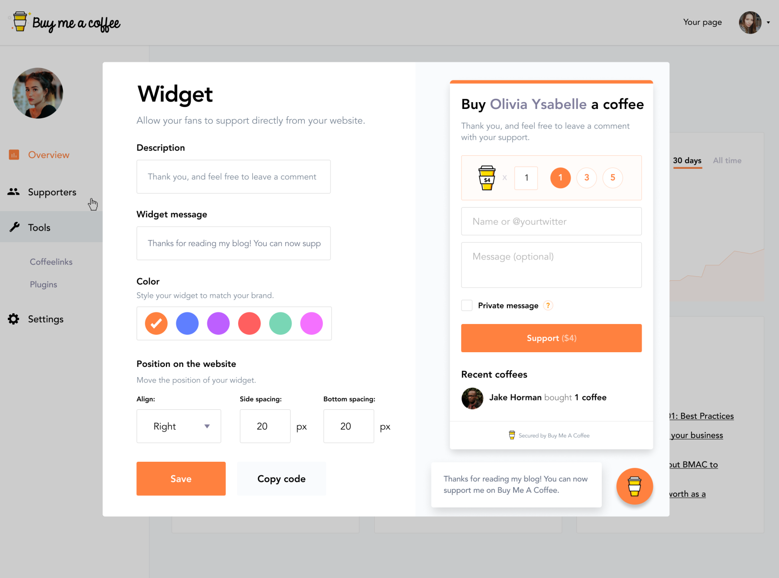 Embeddable widgets by Joe Sunny for Buy Me a Coffee on Dribbble