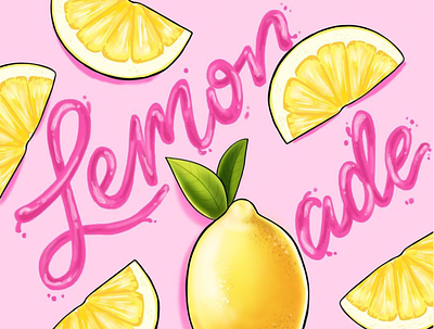 Pink Lemonade calligraphy digital painting handlettered illustration lemon lemonade lettering procreate type