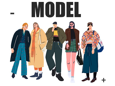 Model design film girl people vector walking 插画