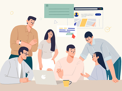 Communicate attend a meeting attend a meeting banner communicate girl illustrations meet people ui 插画