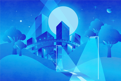 Blue City blue branding calming city cityscape design illustration midnight mood peaceful poster design vector