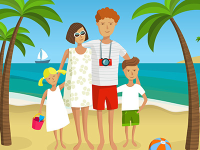 summer illustration beach family illustration palmtree sea sky summer holidays