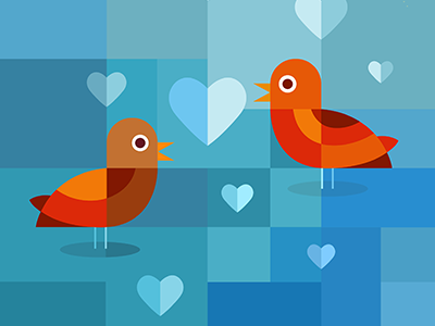 Birds birds flat hearts illustration love rectangles squares valentines day