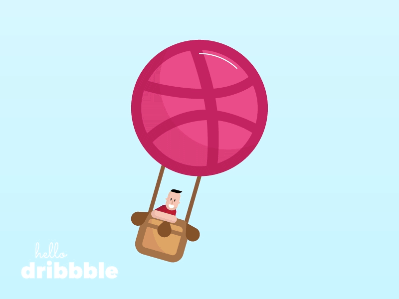 hello dribbble animation balloon clouds flight gif