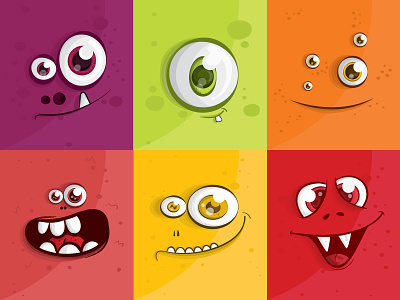 Monsters Faces cartoon characters faces funny illustration monsters