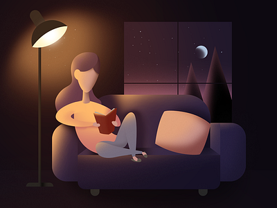 Autumn evening book character evening girl illustration night read sofa