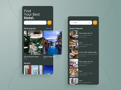 Hotel search 3 steps application clean design figma green hotel mobile search simple ui