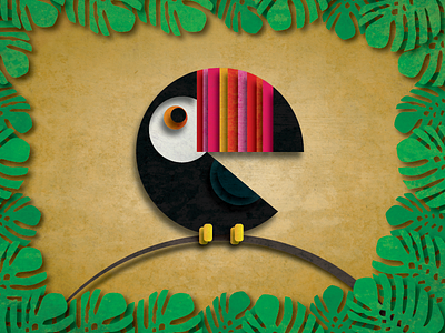 Colorful toucan animal bird colorful illustration jungle leaves shadows toucan