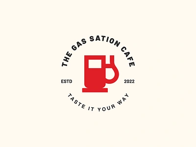 The Gas Station Cafe Logo Branding brand identity branding cafe classic coffee coffee shop creative design drink food gas station gasoline graphic design illustrator logo minimal logo minimalist log red redesign text