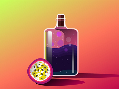 Glass bottle and passion fruit