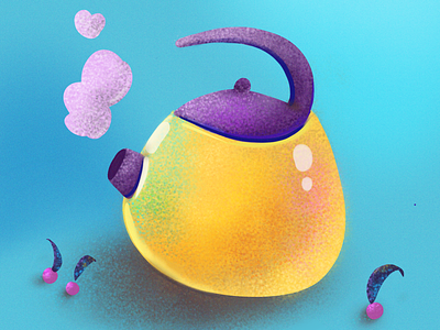 Funny teapot & cherries  — flat vector