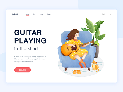 Guitar playing in the shed illustration ui