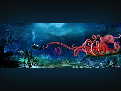 Get back here fishy! character collage illustration ocean octopus photoshop visual water