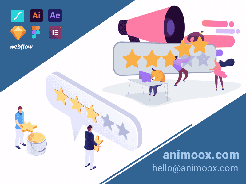 Star Rating Review animations for free use 2.5d adobe after effect animation animation after effects animoox feedback animation gif animation hero page animation html5 illustration animation lottie lottiefiles rating animation svg animation ui animation ui design uiux ux webflow