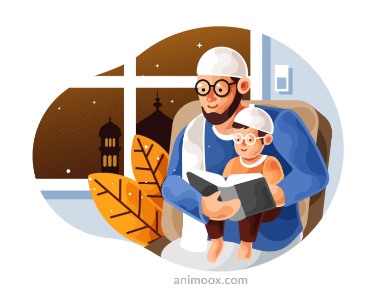 Muslim father teaching his son to read Koran_Ramadan adobe after effect animation 2d animation after effects book gif gif animation holy html5 illustration animation islam islamic lottie lottiefiles muslim quran ramadan kareem ramadan mubarak ramdan svg animation vector animation