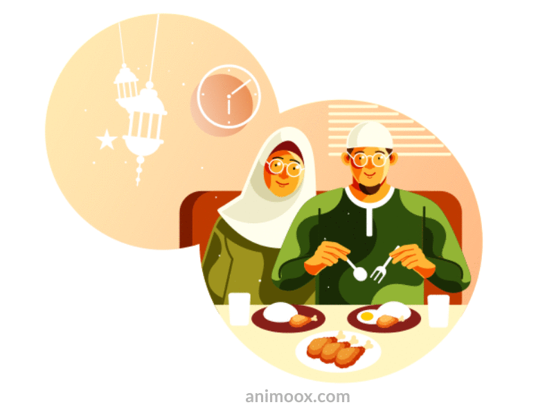 Time to break the fast in the month of Ramadan adobe after effect animation animation after effects food gif gif animation holy week html5 iftar iftar food illustration animation islam lottie lottiefiles ramadan svg animation