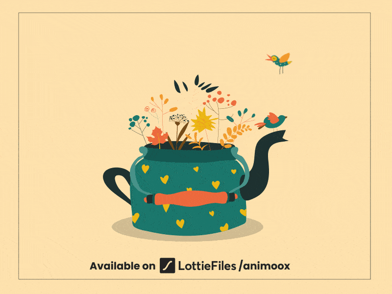 Sweet teapot with autumn herbs and birds 2.5d adobe after effect animation animation after effects autumn berry bodymovin fall foliage gif animation html illustration illustration animation leaf lottie lottiefiles motion graphics svg ui wind