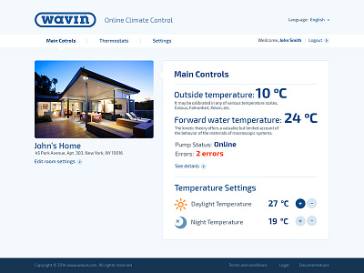 Wawin Main Controls celsius climate control day design home kit main maintenance night panel ui