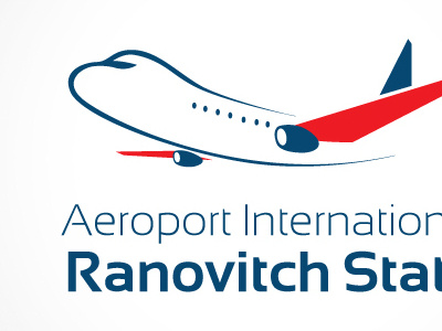 "Ranovitch State" aiport logo airplane airport blue clean logo red simple