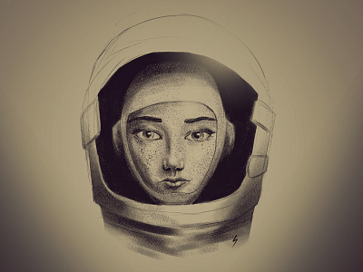 Cosmonaut illustration portrait sketch space