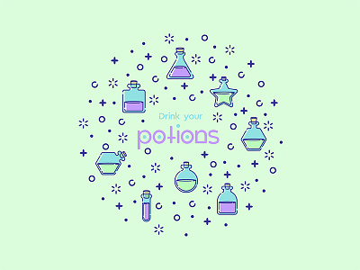 Drink Your Potions flat design gaming illustration illustrator potions san diego vector