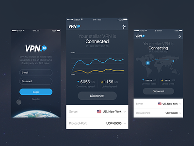 VPN App for iOS app graph ios servers sketch ui user experience user interface ux vpn