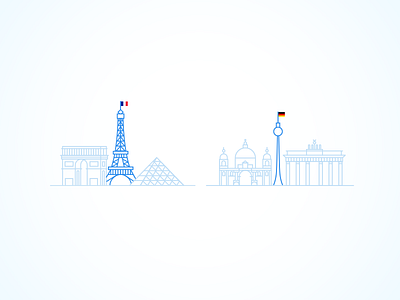 From Paris to... blue icons line illustration