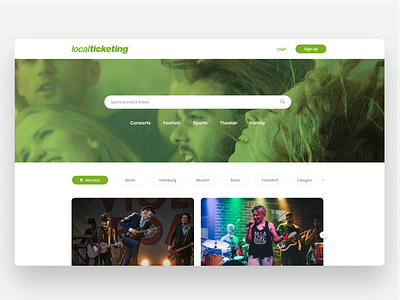 Event Ticketing Landing Page artist buy clean concert design event events header homepage landing page music search ticket ticket booking ticketing tickets ui ux
