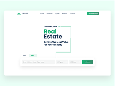 Real Estate - Landing Page booking city clean design house properties property real estate realestate rent room sale search bar searching ui ux web