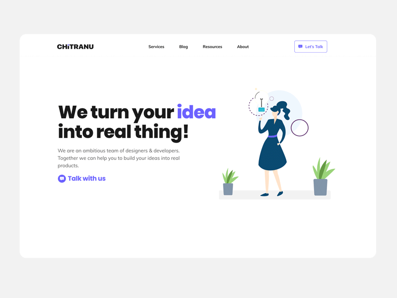 Landing page - Chitranu animation application clean design idea illustration landing page minimal product design typography ui ux web website