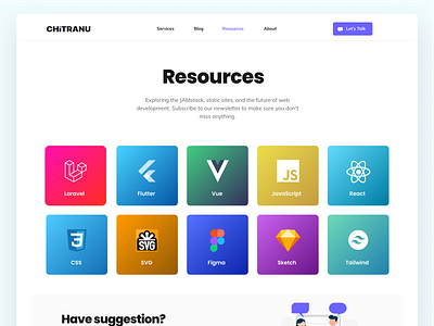 Resources Page - Chitranu branding clean company design figma gradient gradient color gradient logo illustration laravel resource resources resources page sketch typography ui ux web page