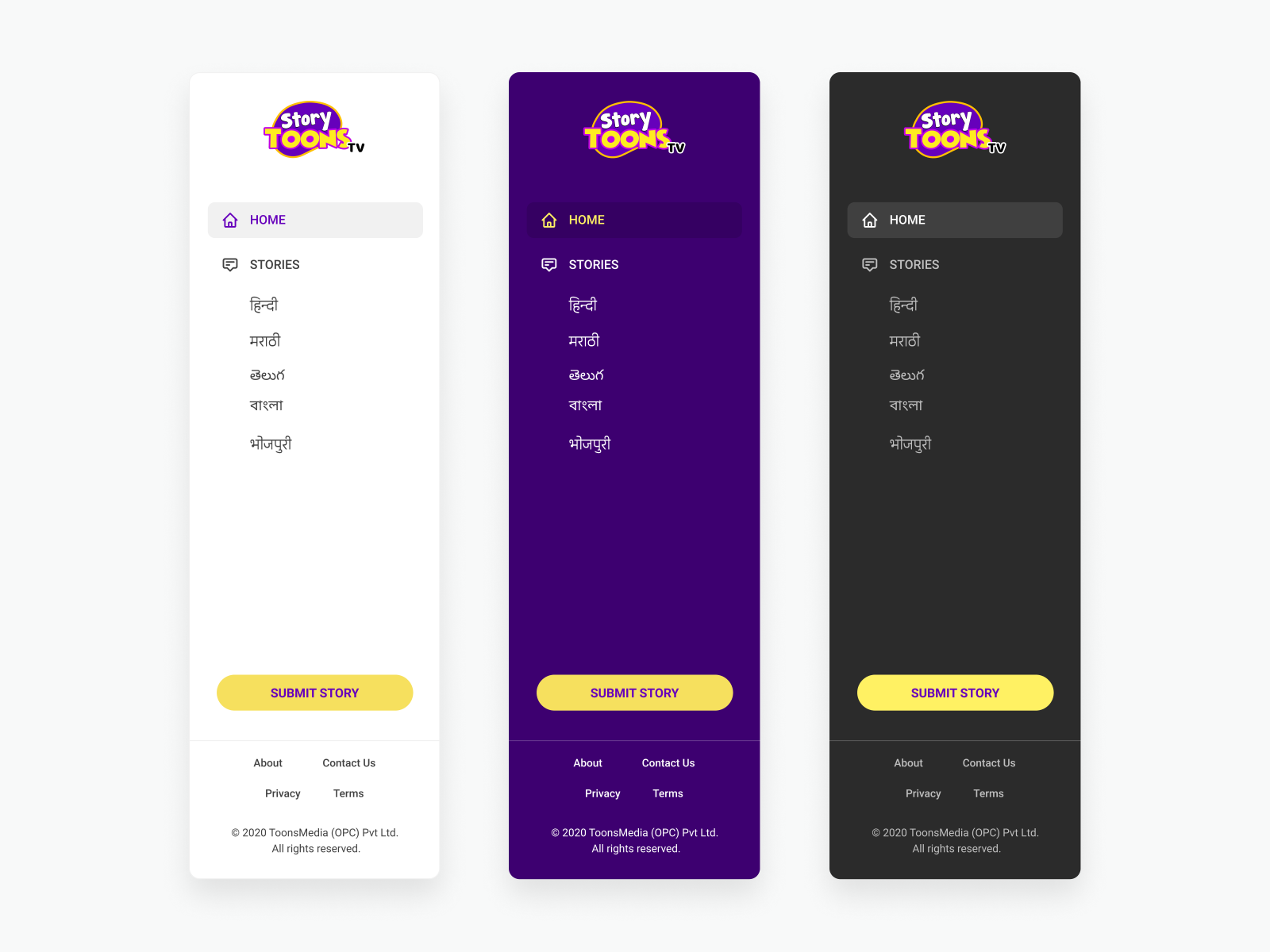 Sidebar navigations StoryToonsTV by Sumit Wagh on Dribbble