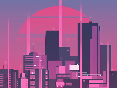 Skyline building buildings city design graphic design illustration neon nightlife pink purple skyline skyscraper