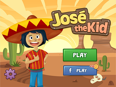 José The Kid - Mobile Puzzle Game - Main screen brain teaser challenging puzzle children cartoon style design fun and exciting ios and android kids and adults mexican cactus sunset mobile game sliding block smartphone and tablet ui