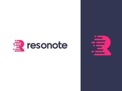 Resonote logo bold clear monogram branding and identity clean icon logo dynamic movement shape ios and android minimal abstract symbol note keeping app simple abstract mark