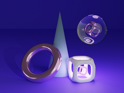 3D Shapes 3dart 3dartist blender blender3dart blendercycles glass illustration light metallic purple setting shapes torus
