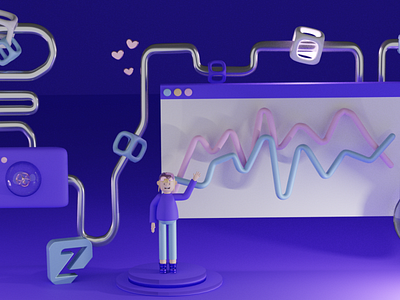 Data Pipeline - 3D illustration 3dartist banner blender characterdesign daily ui dashboard data dataviz illustration pipeline purple