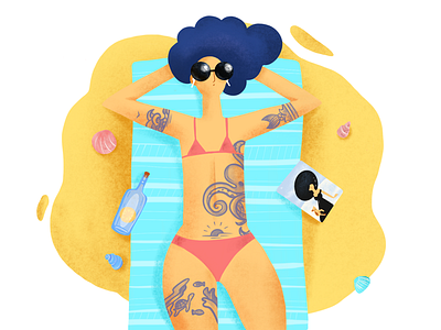 Summer vibes beach girl hot illustration lemonade procreate raster summer ui