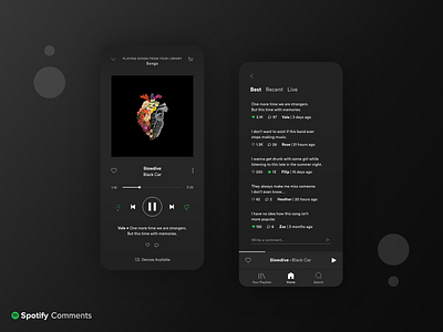 Spotify Comments Concept adobe xd app clean dark dark mode dark ui design gradient minimal mobile music music player neumorphism player spotify ui ui ux