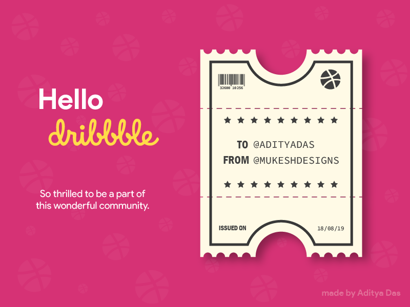 Hello Dribbble illustration illustrator thankyou design art adobe ilustrator graphic design first post ticket first shot firstshot hello dribbble hello dribble