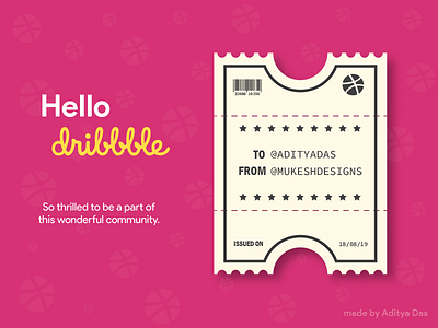 Hello Dribbble adobe ilustrator art design first post first shot firstshot graphic design hello dribbble hello dribble illustration illustrator thankyou ticket