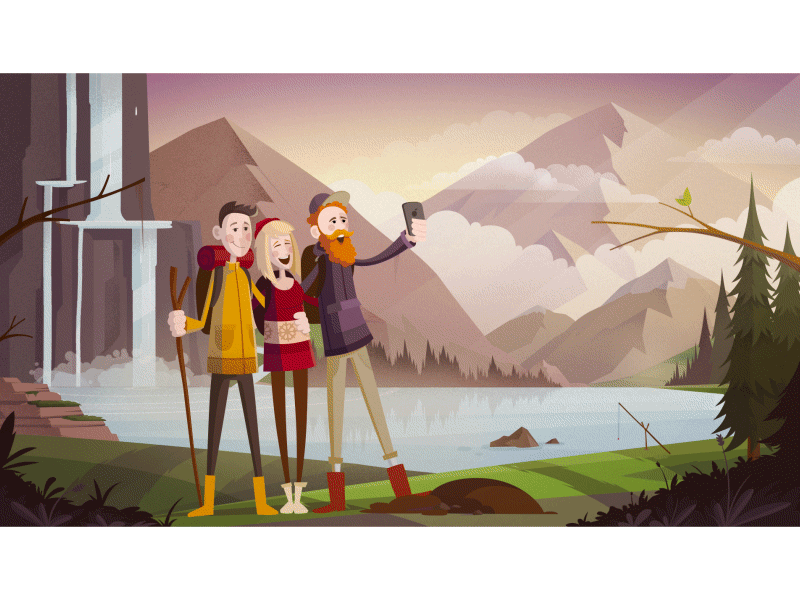 Selfie in the forest [gif] 2d after effects animation frame by frame hipster illustration postly waterfall