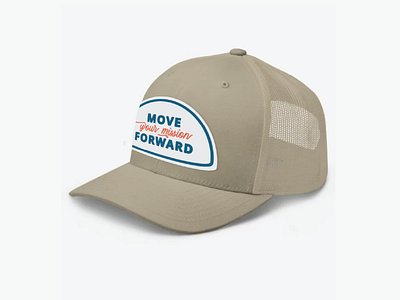 Move Your Mission Forward Trucker Hat badge blue hat hat design nonprofit red retro script trucker hat type